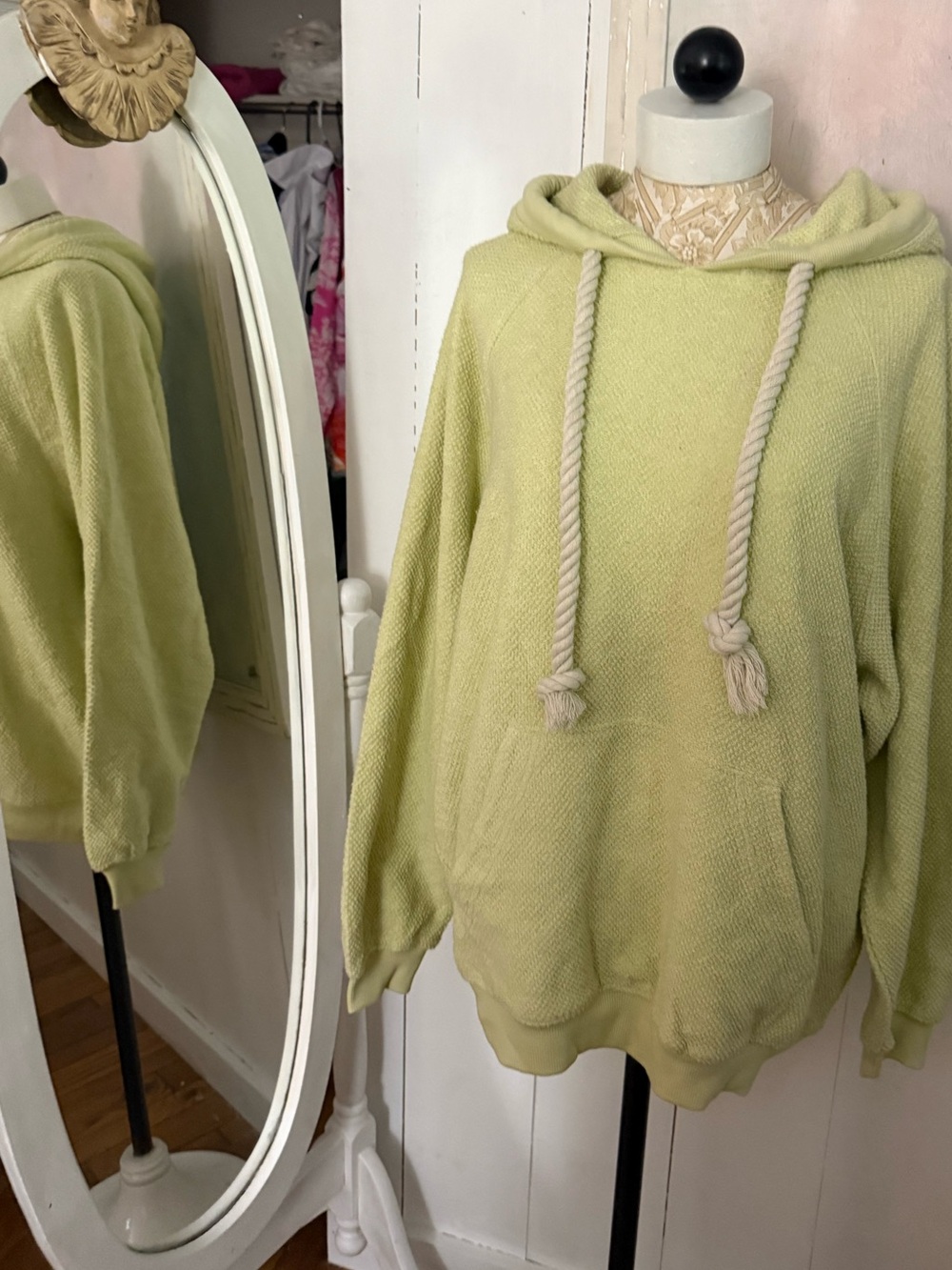Free people  Soft Knit Hooded Sweatshirt  - Light Green with soft rope tie